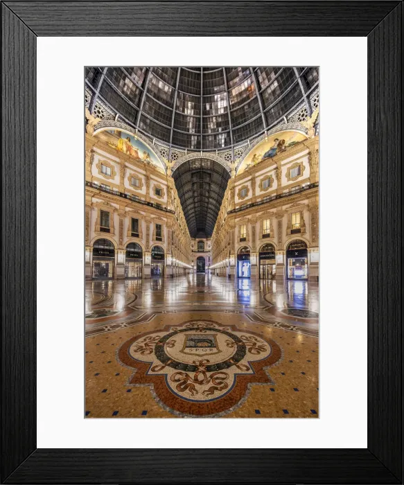 Framed Print : Night view of Galleria Vittorio Emanuele II shopping mall, Milan, Lombardy, Italy Framed Print : Night view of Galleria Vittorio Emanuele II shopping mall, Milan, Lombardy, Italy