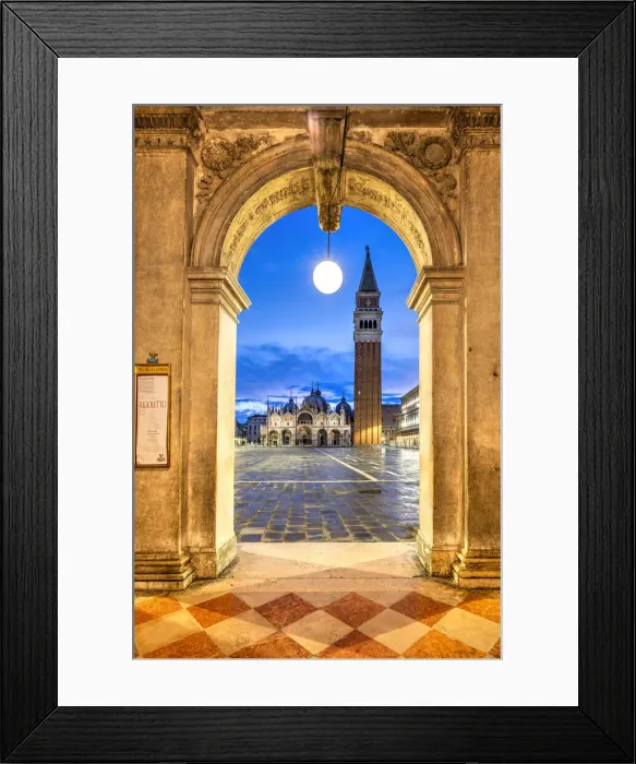 Framed Print : Piazza San Marco with St. Marks Campanile and Basilica at sunrise, Venice, Veneto, Italy Framed Print : Piazza San Marco with St. Marks Campanile and Basilica at sunrise, Venice, Veneto, Italy