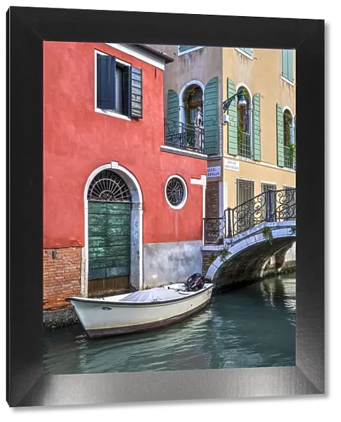 Scenic water canal with bridge, Venice, Veneto, Italy