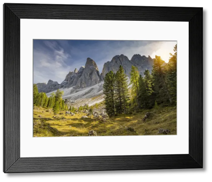 Framed Print : Autumn view of Odle Dolomites mountain group, Funes valley, South Tyrol, Italy Framed Print : Autumn view of Odle Dolomites mountain group, Funes valley, South Tyrol, Italy