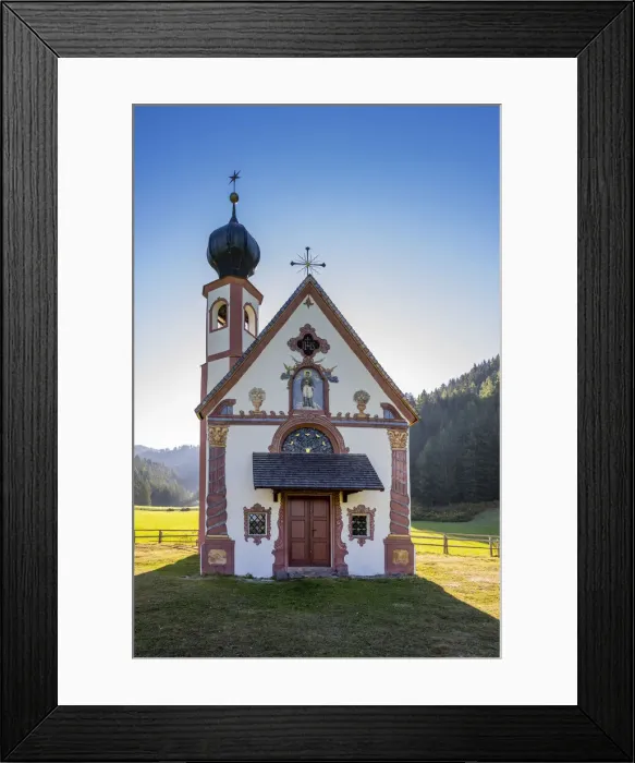 Framed Print : Church of St. John in Ranui, Funes valley, South Tyrol, Italy Framed Print : Church of St. John in Ranui, Funes valley, South Tyrol, Italy