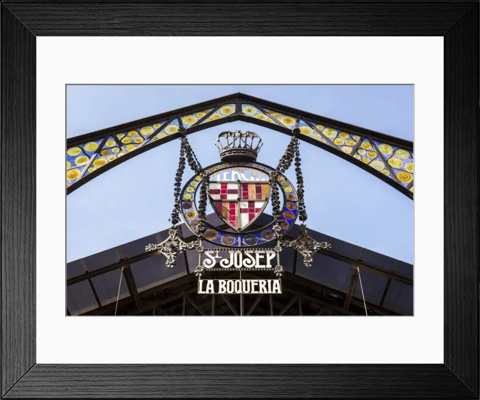 Framed Print : Spain, Catalonia, Barcelona, La Boqueria, Coat of arms at the entrance of the Boqueria market Framed Print : Spain, Catalonia, Barcelona, La Boqueria, Coat of arms at the entrance of the Boqueria market