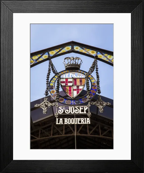 Framed Print : Spain, Catalonia, Barcelona, La Boqueria, Coat of arms at the entrance of the Boqueria market Framed Print : Spain, Catalonia, Barcelona, La Boqueria, Coat of arms at the entrance of the Boqueria market