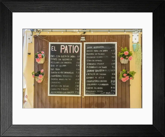 Framed Print : Menu board, Old Town, Ibiza Town, Ibiza, Balearic Islands, Spain Framed Print : Menu board, Old Town, Ibiza Town, Ibiza, Balearic Islands, Spain