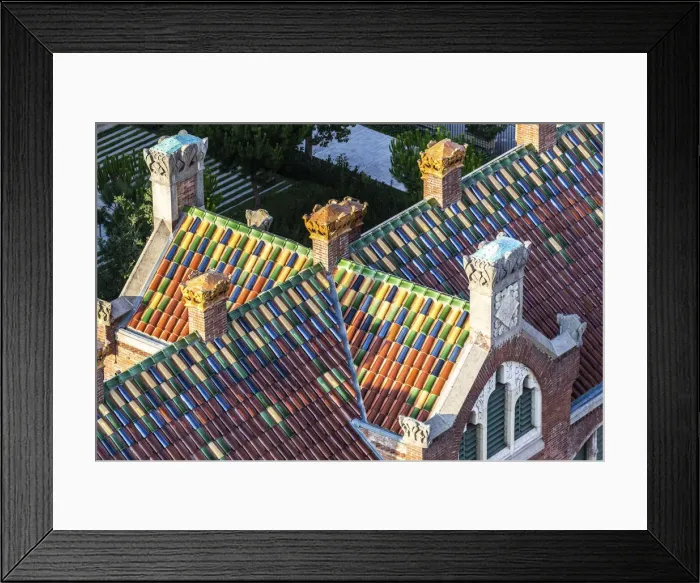 Framed Print : Spain, Catalonia, Barcelona, Sant Pau Hospital, Details of St Salvadors pavillon roof Framed Print : Spain, Catalonia, Barcelona, Sant Pau Hospital, Details of St Salvadors pavillon roof