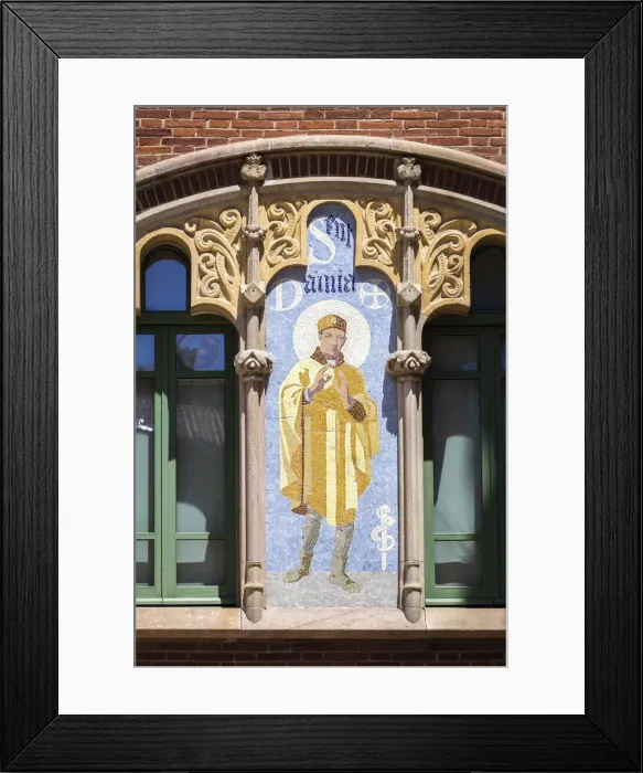 Framed Print : Spain, Catalonia, Barcelona, Sant Pau Hospital, St Damien on the central building Framed Print : Spain, Catalonia, Barcelona, Sant Pau Hospital, St Damien on the central building