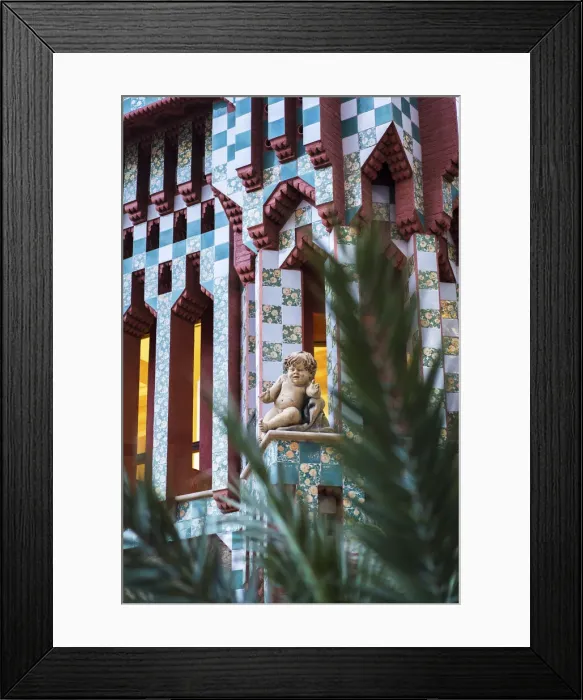 Framed Print : Spain, Barcelona, Casa Vicens. Putto in the decoration of the rear facade Framed Print : Spain, Barcelona, Casa Vicens. Putto in the decoration of the rear facade