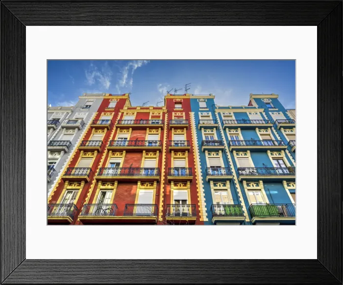 Framed Print : Colorful buildings in a street of Ruzafa, Valencia, Spain Framed Print : Colorful buildings in a street of Ruzafa, Valencia, Spain