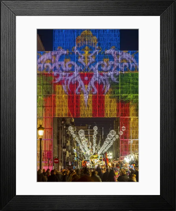 Framed Print : Street light decoration during the Annual Fallas Festival, Valencia, Spain