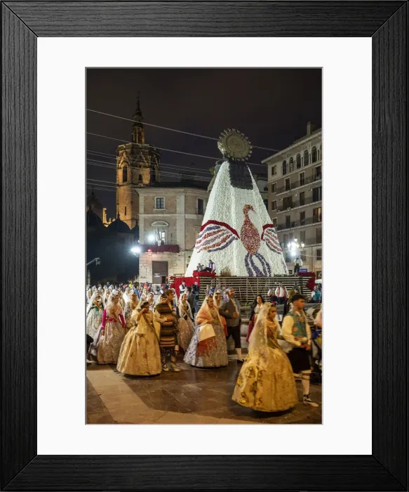 Framed Print : Falleros marching at the flower offering ceremony (ofrena de flors or ofrenda de flores) during the annual Fallas Festival, Valencia, Spain Framed Print : Falleros marching at the flower offering ceremony (ofrena de flors or ofrenda de flores) during the annual Fallas Festival, Valencia, Spain