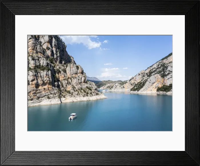 Framed Print : Spain, Aragon, Huesca, Mont-Rebei, Boat in the Montrebeis reservoir Framed Print : Spain, Aragon, Huesca, Mont-Rebei, Boat in the Montrebeis reservoir