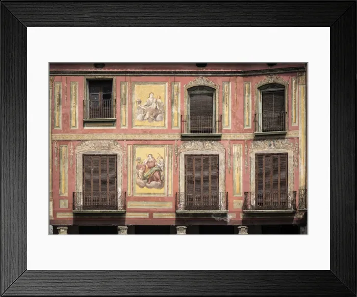 Framed Print : Spain, Aragon, huesca, Graus, Details of Graus main square houses Framed Print : Spain, Aragon, huesca, Graus, Details of Graus main square houses