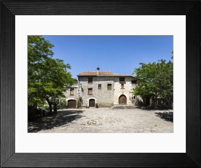 Framed Print : Spain, Aragon, Huesca, Lecina, The main square of the village