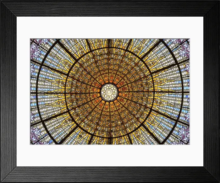 Framed Print : Spain, Catalonia, Barcelona, Palau de la Musica, Modernist glass ceiling