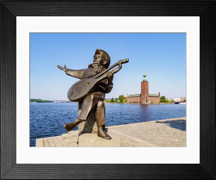 Framed Print : Evert Taube Statue with City Hall in the background, Stockholm, Stockholm County, Sweden Framed Print : Evert Taube Statue with City Hall in the background, Stockholm, Stockholm County, Sweden