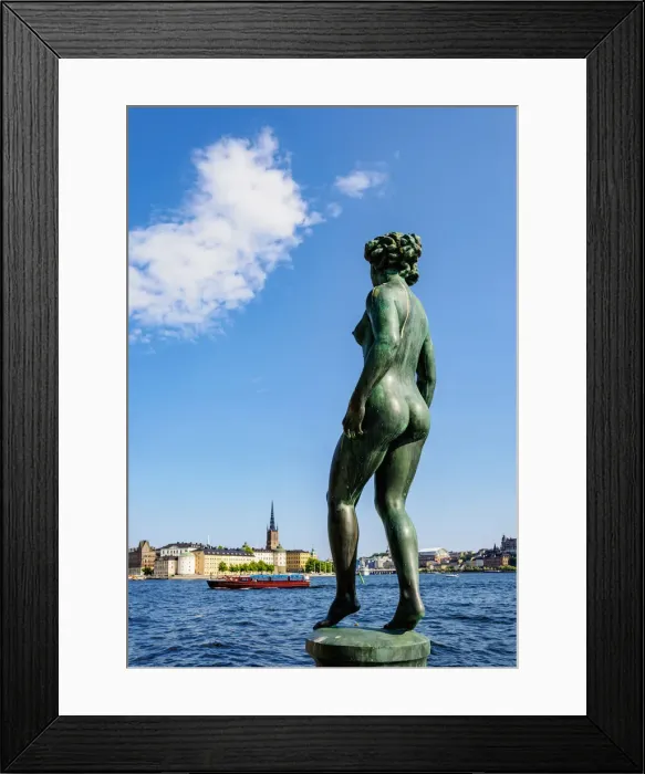 Framed Print : Statue in the City Hall Garden with Riddarholmen Islet in the background, Stockholm, Stockholm County, Sweden Framed Print : Statue in the City Hall Garden with Riddarholmen Islet in the background, Stockholm, Stockholm County, Sweden