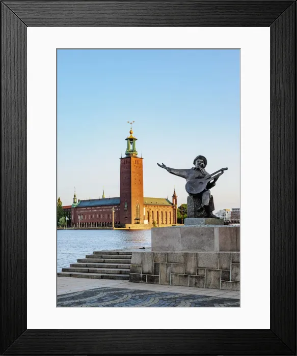 Framed Print : Evert Taube Statue with City Hall in the background at sunrise, Stockholm, Stockholm County, Sweden Framed Print : Evert Taube Statue with City Hall in the background at sunrise, Stockholm, Stockholm County, Sweden