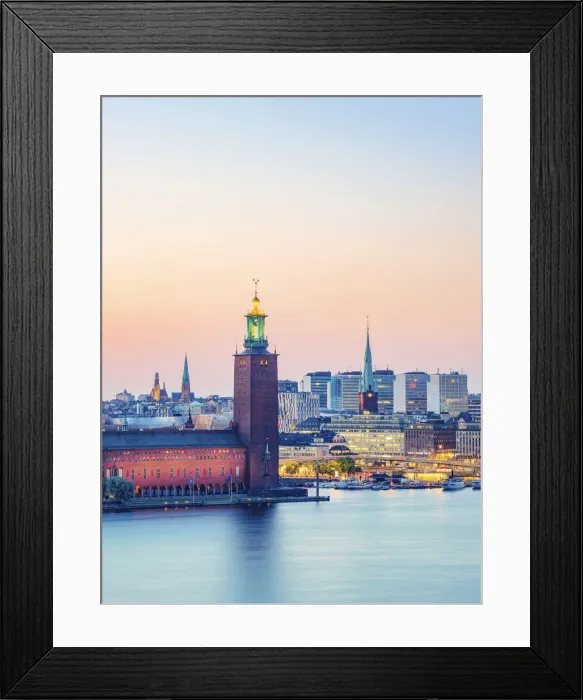 Framed Print : City Hall at dusk, elevated view, Stockholm, Stockholm County, Sweden Framed Print : City Hall at dusk, elevated view, Stockholm, Stockholm County, Sweden
