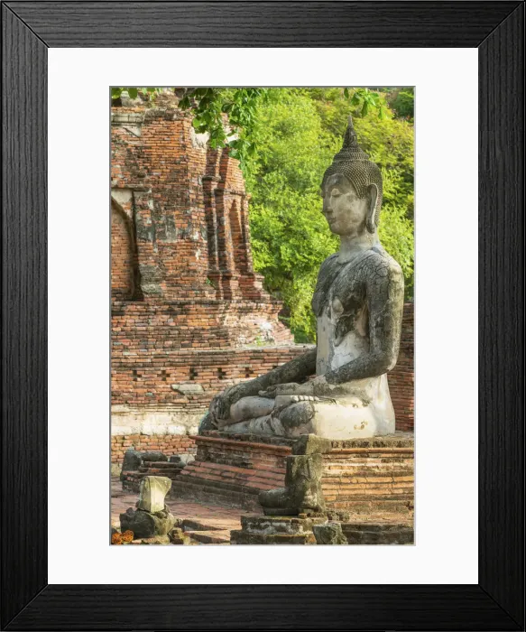 Framed Print : Thailand, Phra Nakhon Si Ayutthaya, Ayutthaya, Wat Mahathat, Buddha amongst ancient ruins. UNESCO World Heritage site