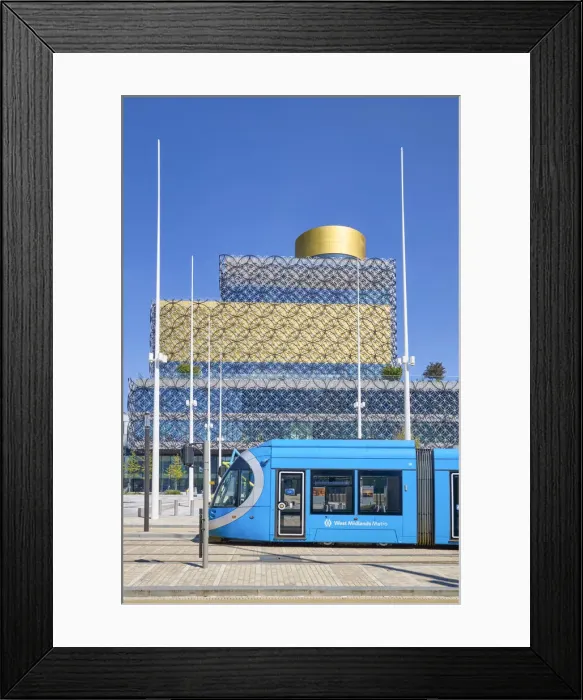 Framed Print : UK, England, West Midlands, Birmingham, Centenary Square, View of tram infront of libary