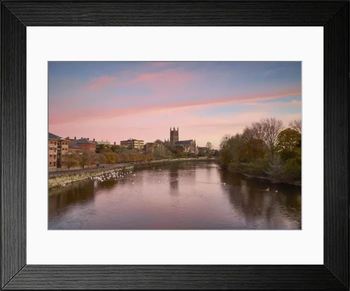 Framed Print : UK, England, West Midlands, Worcestershire, Worcester, Worcester Cathedral reflecting in River Severn