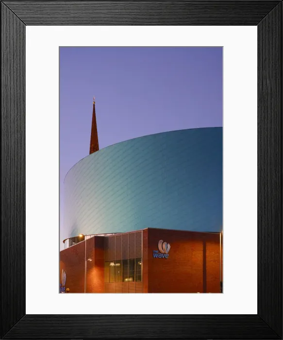 Framed Print : UK, England, West Midlands, Coventry, The Wave waterpark infront of Dhillons Brewery Spire Framed Print : UK, England, West Midlands, Coventry, The Wave waterpark infront of Dhillons Brewery Spire
