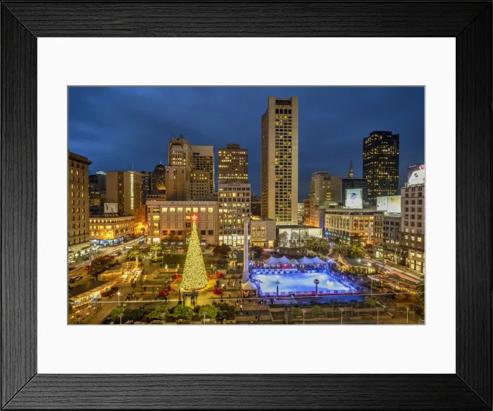 Framed Print : Night view of Union Square adorned with Christmas tree and ice rink, San Francisco, California, USA Framed Print : Night view of Union Square adorned with Christmas tree and ice rink, San Francisco, California, USA