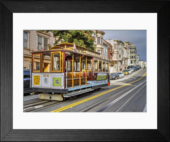Framed Print : Powell and Market line cable car in a street of Russian Hill district, San Francisco, California, USA Framed Print : Powell and Market line cable car in a street of Russian Hill district, San Francisco, California, USA