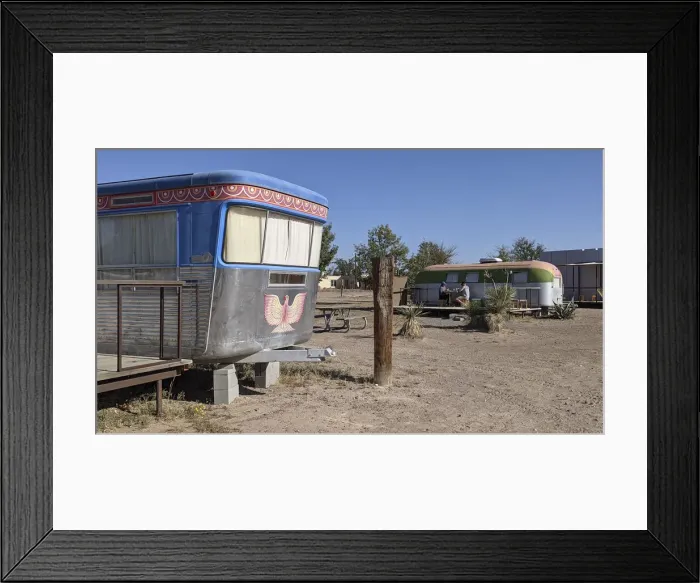 Framed Print : USA, Texas Marfa, El Cosmico, trailer compound Framed Print : USA, Texas Marfa, El Cosmico, trailer compound