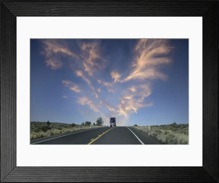 Framed Print : USA, Oregon, Highway 20, truck on road (dm) Framed Print : USA, Oregon, Highway 20, truck on road (dm)