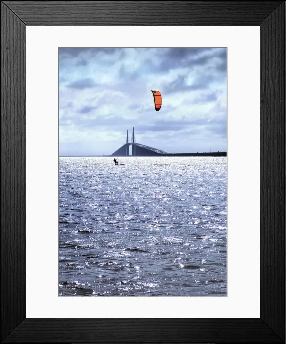 Framed Print : Florida, Saint Petersburg, Kitesurfing, Kiteboarding, Tampa Bay, Sunshine Skyway Bridge Framed Print : Florida, Saint Petersburg, Kitesurfing, Kiteboarding, Tampa Bay, Sunshine Skyway Bridge