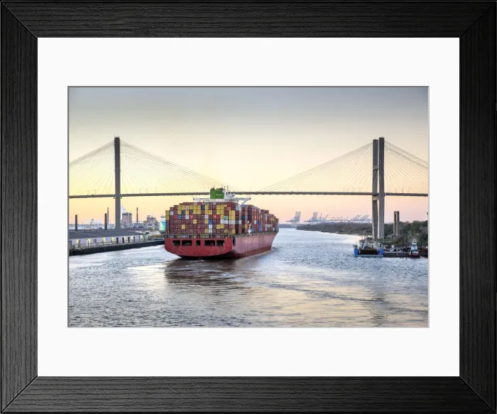 Framed Print : Georgia, Savannah, Talmadge Memorial Bridge, Savannah River, Cargo Ship Framed Print : Georgia, Savannah, Talmadge Memorial Bridge, Savannah River, Cargo Ship