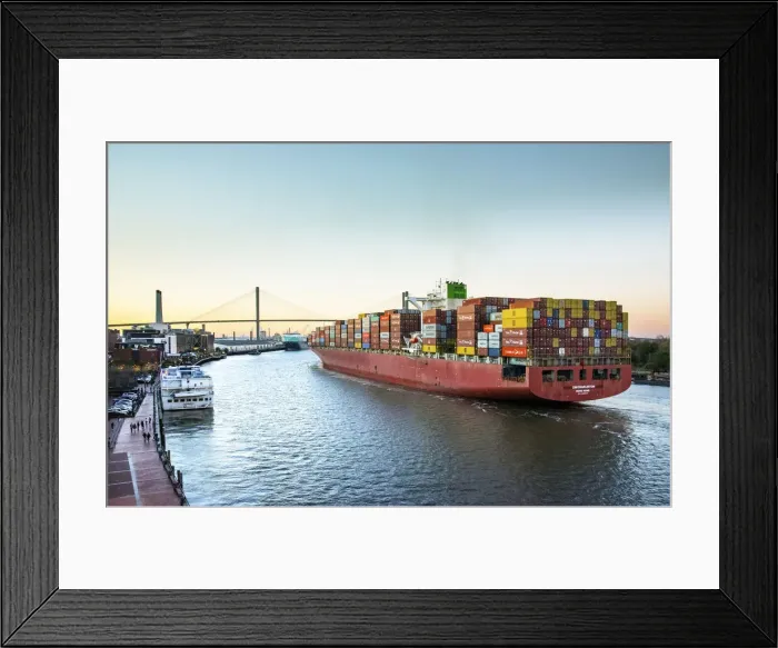 Framed Print : Georgia, Savannah, Riverfront, Talmadge Memorial Bridge, Savannah River, Cargo Ship Framed Print : Georgia, Savannah, Riverfront, Talmadge Memorial Bridge, Savannah River, Cargo Ship