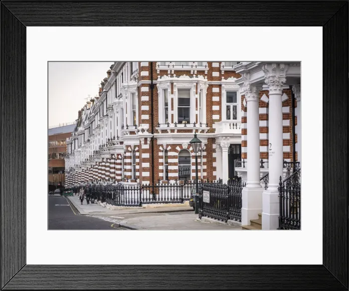 Framed Print : Victorian Terraced houses on Hornton Street, Kensington, London, England, UK Framed Print : Victorian Terraced houses on Hornton Street, Kensington, London, England, UK