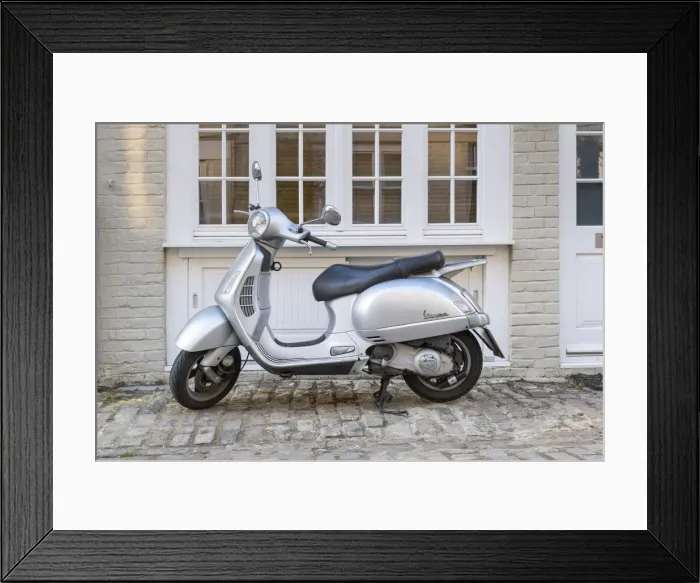 Framed Print : Vespa outside a Mews house, Paddington, London, England, UK Framed Print : Vespa outside a Mews house, Paddington, London, England, UK