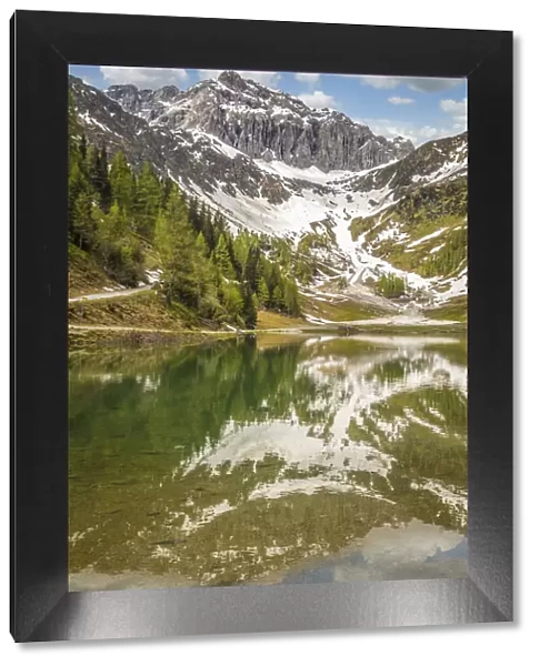Lake Klapfsee (1, 680 m) in Dorfertal valley, Obertilliach, East Tyrol, Tyrol, Austria