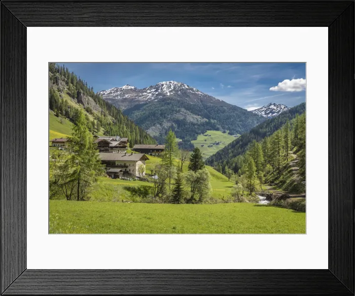 Framed Print : Historic limestone mountain farms in Villgratental, view to Glockenkinkele (2, 675m), East Tyrol, Tyrol, Austria Framed Print : Historic limestone mountain farms in Villgratental, view to Glockenkinkele (2, 675m), East Tyrol, Tyrol, Austria