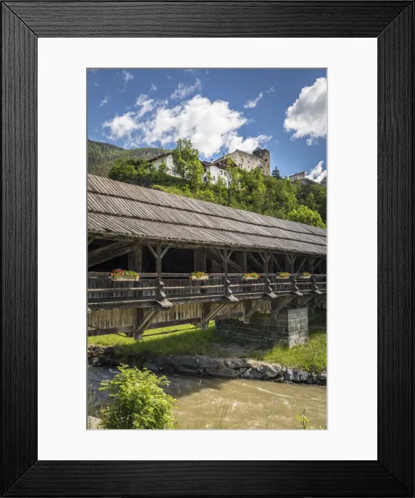 Framed Print : Historical Bunbrugge bridge over the Villgratenbach and Heinfels Castle, Heinfels, East Tyrol, Tyrol, Austria Framed Print : Historical Bunbrugge bridge over the Villgratenbach and Heinfels Castle, Heinfels, East Tyrol, Tyrol, Austria