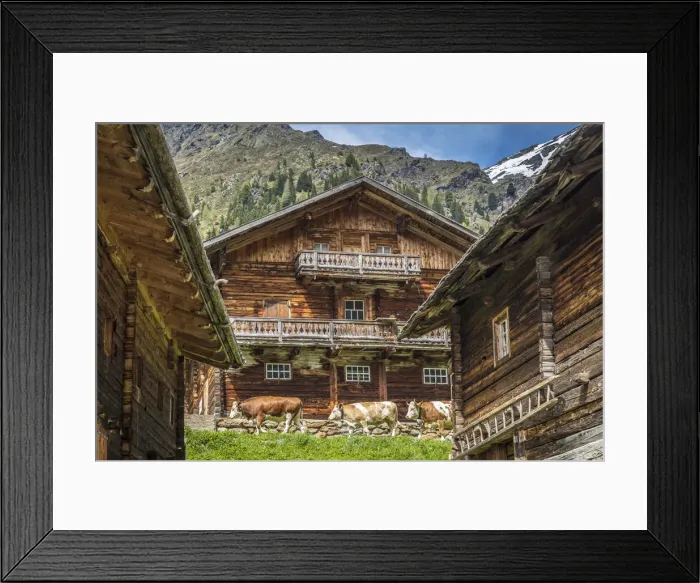 Framed Print : Huts of the Oberalleralm (1, 870 m) in the rear Villgratental, view to the Riesenspitze (2, 774 m), East Tyrol, Tyrol, Austria Framed Print : Huts of the Oberalleralm (1, 870 m) in the rear Villgratental, view to the Riesenspitze (2, 774 m), East Tyrol, Tyrol, Austria