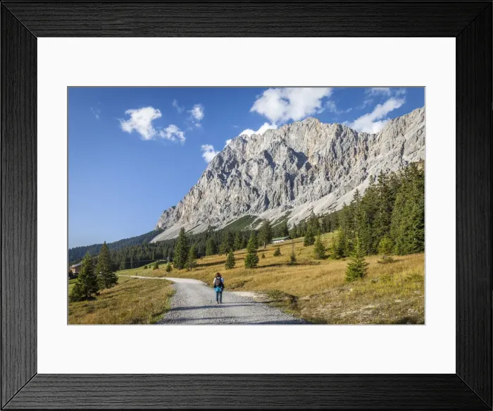Framed Print : Hiking trail to Ehrwalder Alm with Zugspitz massif from Gaistal, Ehrwald in Tirol, Tyrol, Austria Framed Print : Hiking trail to Ehrwalder Alm with Zugspitz massif from Gaistal, Ehrwald in Tirol, Tyrol, Austria