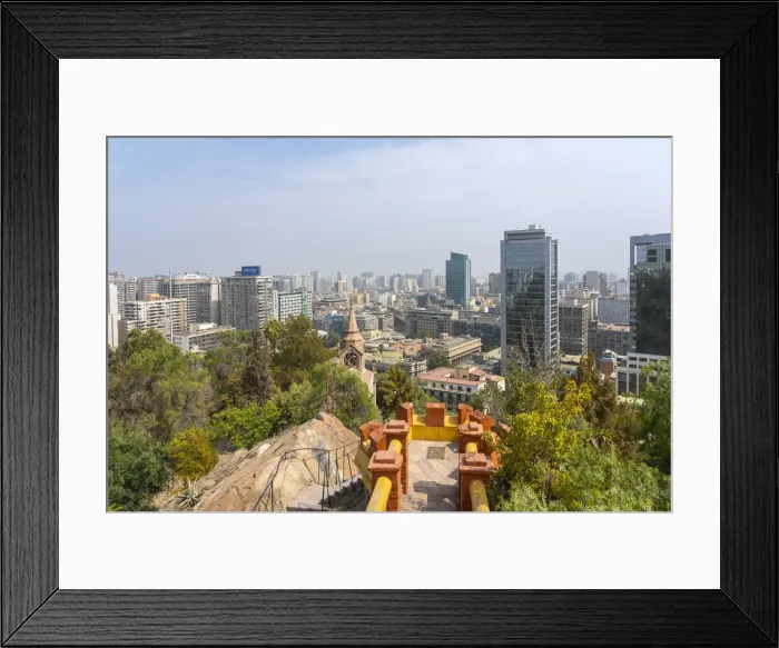 Framed Print : High-rise buildings of Santiago city center seen from top of Santa Lucia Hill, Santiago Metropolitan Region, Chile