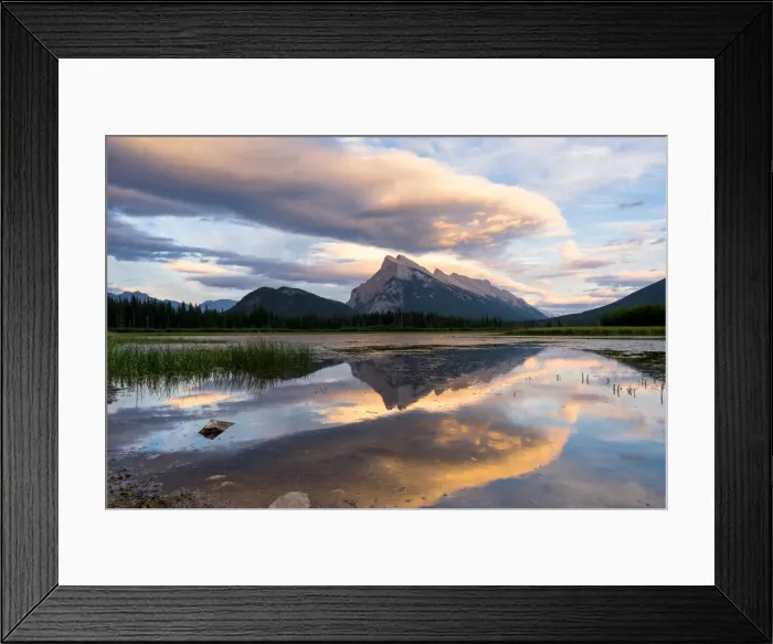 Framed Print : Mount Rundle reflected at Vermilion Lakes, Icefield parkway, Banff national park, Alberta, Canada