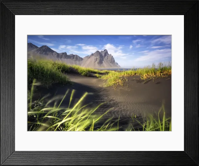 Framed Print : the strong wind envelope the sand dunes around the Vestrahorn mountain, during a summer sunrise, Stokksnes, Hofn, Eastern Iceland, Iceland Framed Print : the strong wind envelope the sand dunes around the Vestrahorn mountain, during a summer sunrise, Stokksnes, Hofn, Eastern Iceland, Iceland