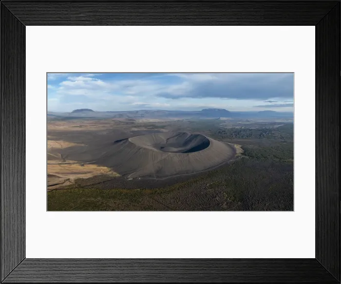 Framed Print : aerial view taken by drone of Hverfjall volcano during a summer day, Norduland, Mivathn, Eastern Iceland, Iceland