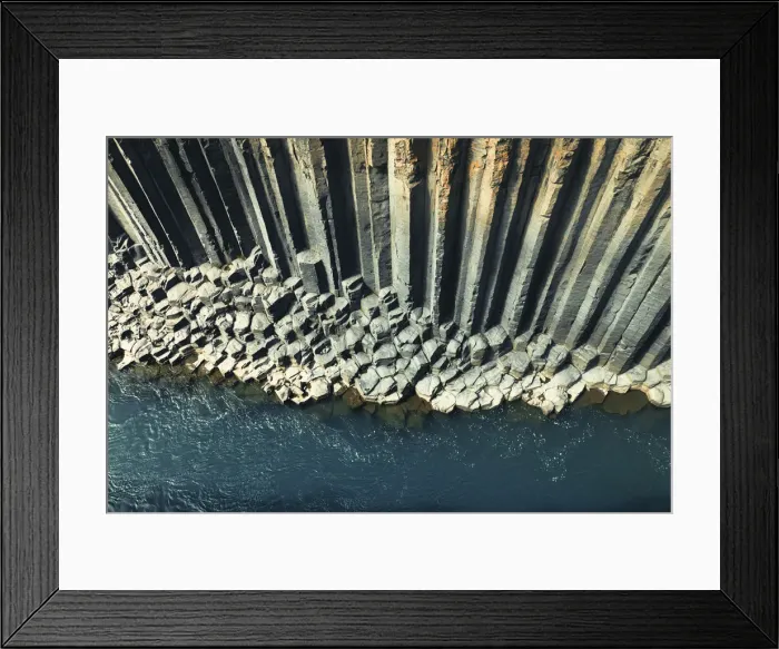 Framed Print : aerial view taken by drone of Studagil canyon, during a summer day, Austurland, Eastern Iceland, Iceland