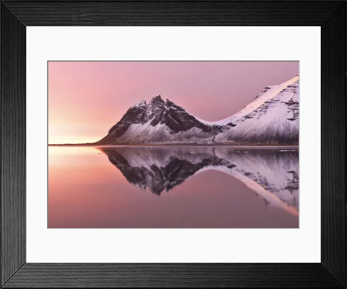 Framed Print : The Vestrahorn reflected in the bay during a winter sunrise, Austurland, Southern Iceland Framed Print : The Vestrahorn reflected in the bay during a winter sunrise, Austurland, Southern Iceland