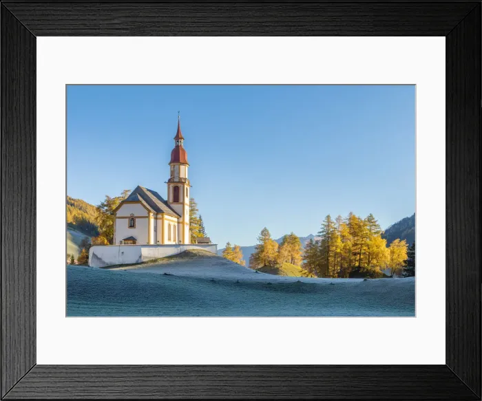Framed Print : The parish church of Obernberg am Brenner on a cold autumn morning, Innsbruck Land, Tyrol, Austria