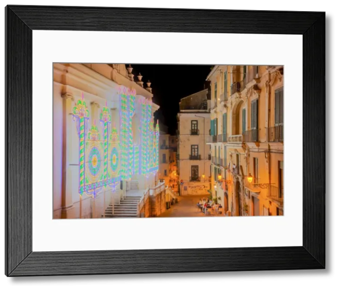 Framed Print : Salerno, with the traditional lights at the entrance of the cathedral to celebrate the feast of saint matthew, Campania region, Italy Framed Print : Salerno, with the traditional lights at the entrance of the cathedral to celebrate the feast of saint matthew, Campania region, Italy