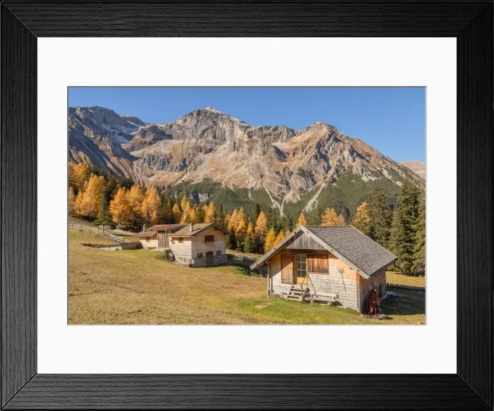 Framed Print : The secluded Steiner Alm with the Tribulaun mountains in the background, Obernberg am Brenner, Innsbruck Land, Tyrol, Austria Framed Print : The secluded Steiner Alm with the Tribulaun mountains in the background, Obernberg am Brenner, Innsbruck Land, Tyrol, Austria