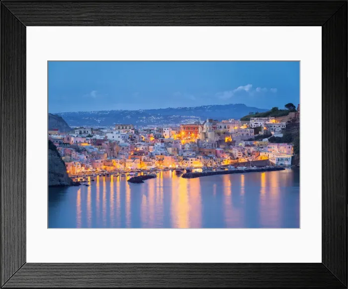Framed Print : Marina di Corricella in the evening, Belvedere Elsa Morante, Procida island, Neaples province, Campania region, Italy Framed Print : Marina di Corricella in the evening, Belvedere Elsa Morante, Procida island, Neaples province, Campania region, Italy